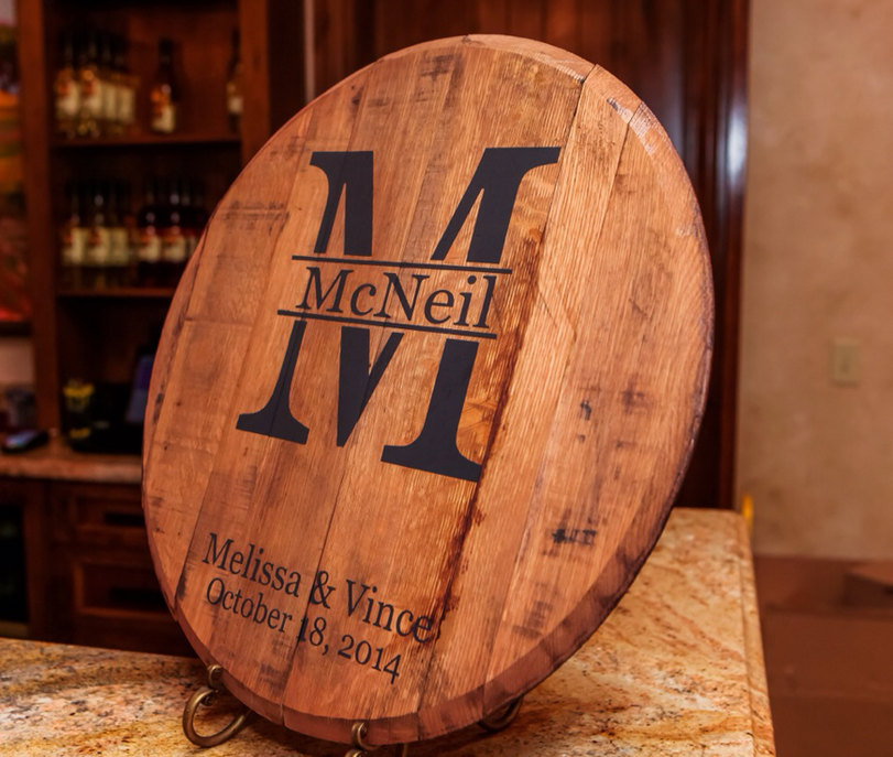 bourbon barrel head – Monogram and Last name personalized – Great
