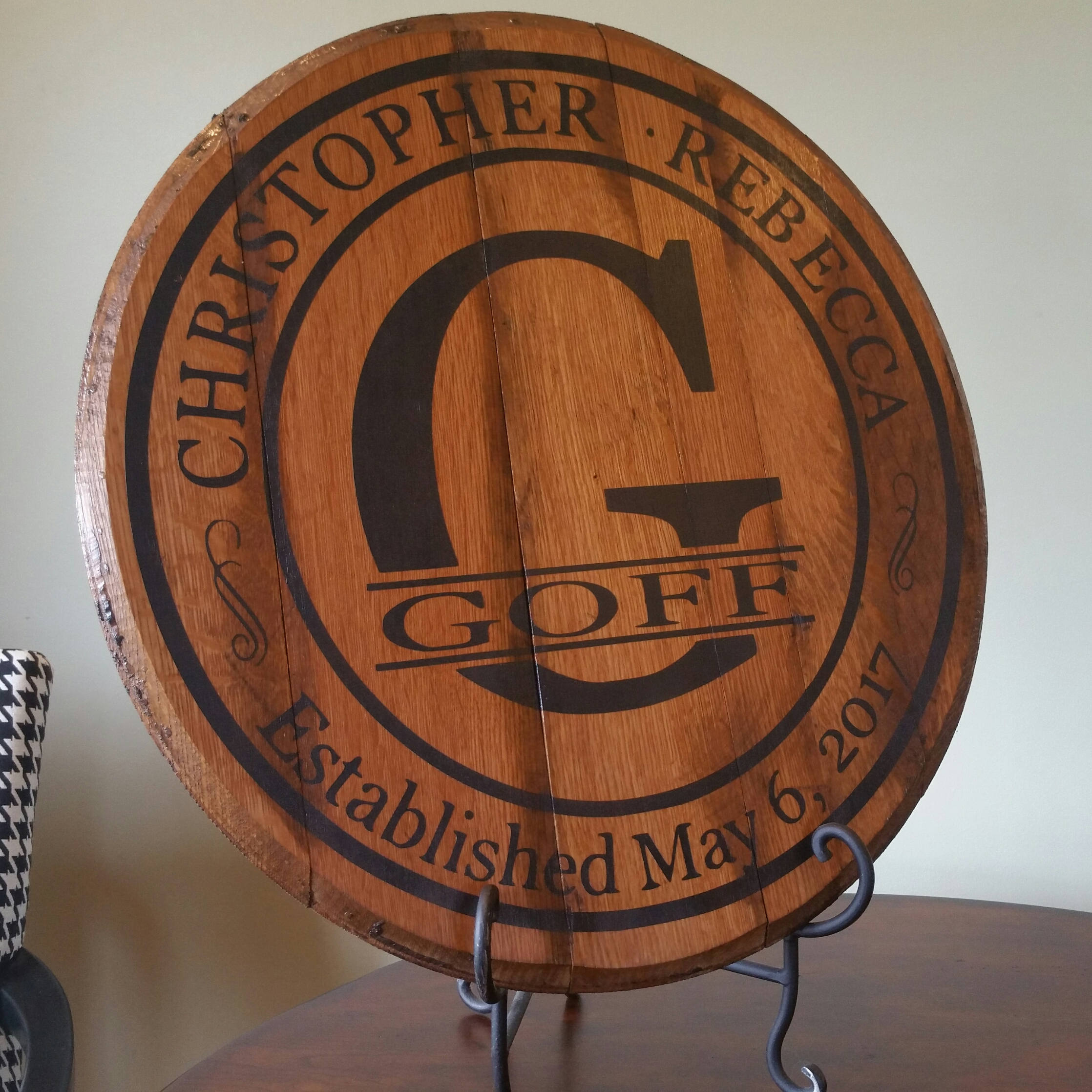 Personalized Bourbon Whiskey Barrel Head – Perfect Wedding Gift!